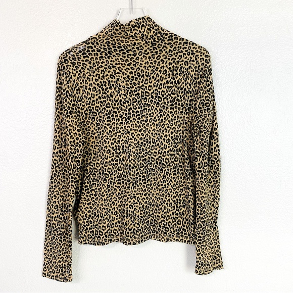 J.Crew Animal Print Tissue Crepe Long Sleeve Turtleneck Size L - Picture 4 of 7